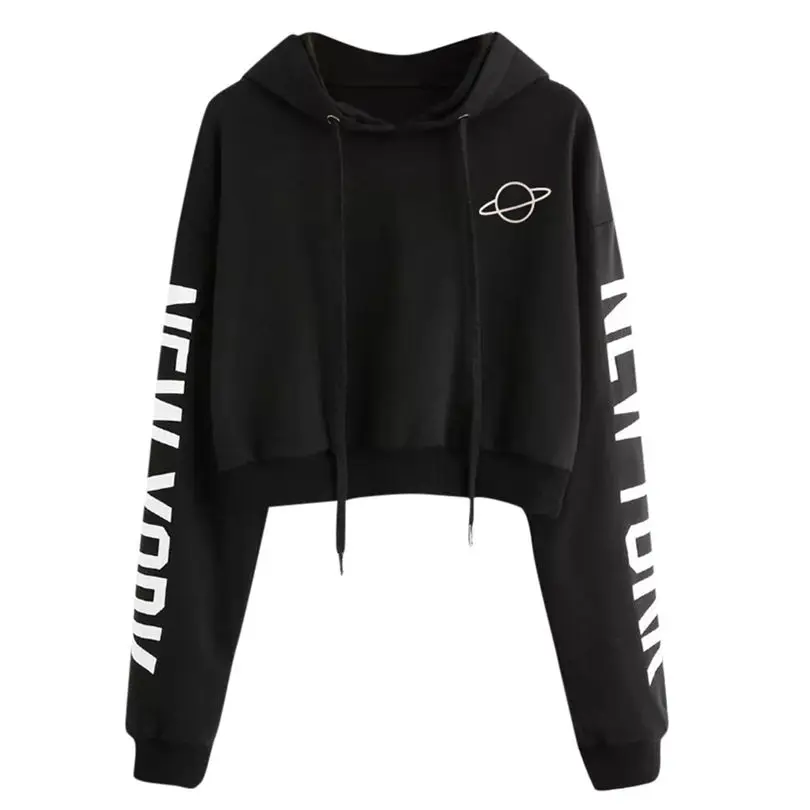 Crop Top Hoddies Womens Autumn Long Sleeve Hoodie Sweatshirt Letters ...