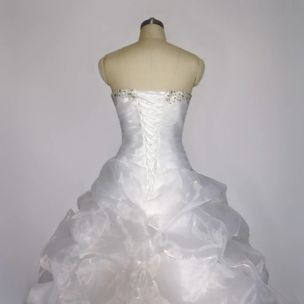 E JUE SHUNG robe de mariage белое свадебное платье из органзы, недорогие свадебные платья со шнуровкой на спине, свадебные платья с бисером, vestido noiva