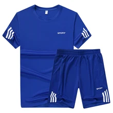 Хороший комплект из двух предметов с короткими рукавами Для мужчин Vogue спортивная одежда устанавливает пиджаки Для мужчин пляжный отдых Шорты Комплект Топ Футболка+ половина длинные брюки