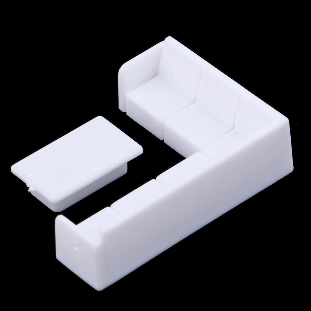  Dollhouse Miniature Furniture Plastic White Tea Table Sofa Set DIY Living Room Decor 1/75