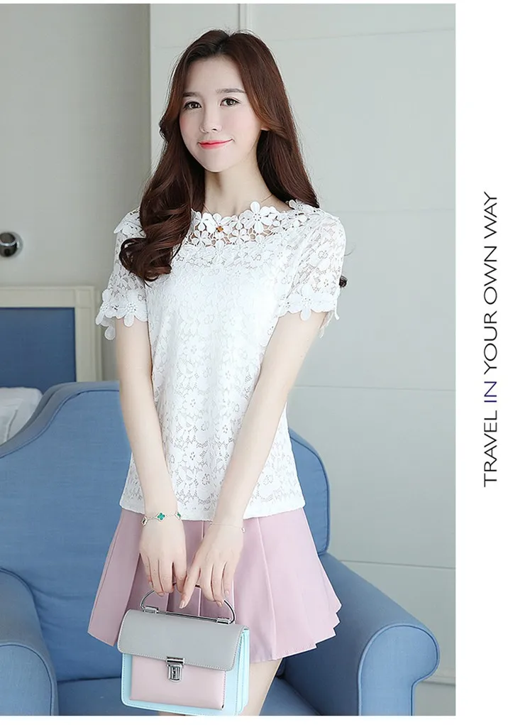 Flower Lace Tops And Blouses Women Tops Femme 2018 Fashion Summer Short Sleeve Ladies Shirts White Renda Blusas Femininas (5)