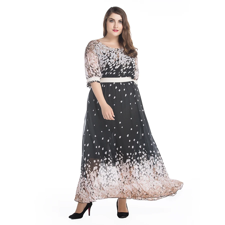 

Plus Size Women 6XL Dress Summer O-Neck Chiffon Print Dress