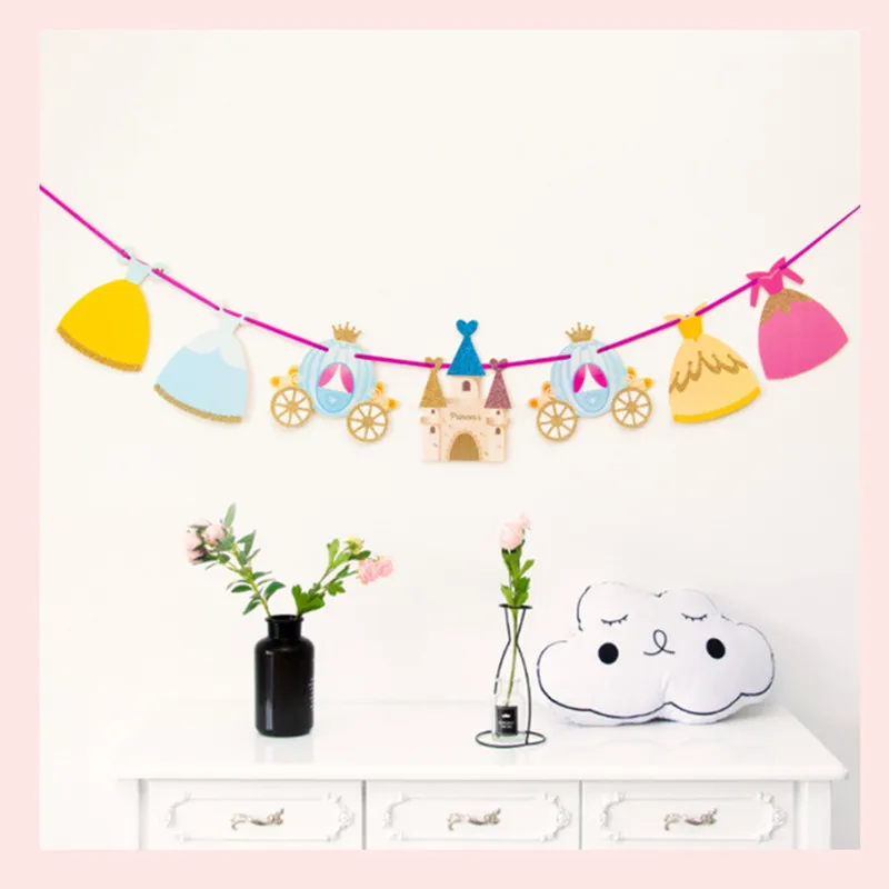 

1 Set Lovely Princess Cartoon Flag Pennant Banner Baby Girl First Birthday Party Supplies Decoration Love Flag