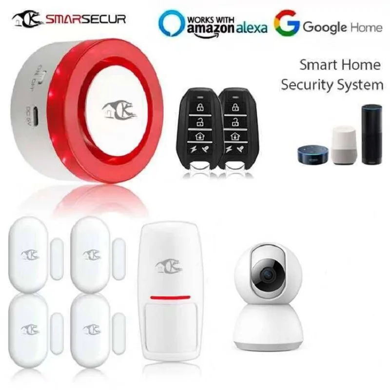 

Smart wireless home alarm mini siren system flash siren compatible with smart life app control IP camera monitor