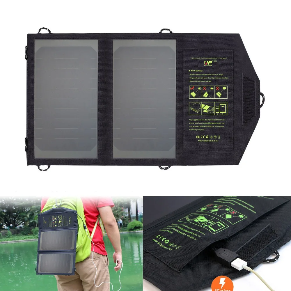 ALLPOWERS Solar Panels Charger 5V USB Outdoors Charger for iPhone 6 6s 7 8 10 X iPad Samsung LG Sony Nokia and More Cell Phones. ALLPOWERS Solar Panels Charger 5V USB Outdoors Charger for iPhone 6 6s 7 8 10 X iPad Samsung LG Sony Nokia and More Cell Phones.