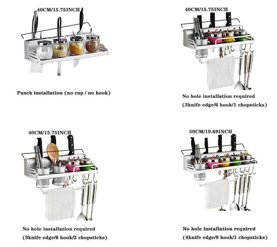 Настенный кухонный стеллаж Многофункциональный подвижный крюк без перфорации держатель для ножей стойка для хранения посуды