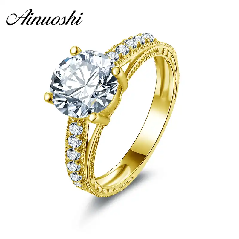 Ainuoshi Luxury 14k Solid Gold Engagement Ring 2 Carat Round