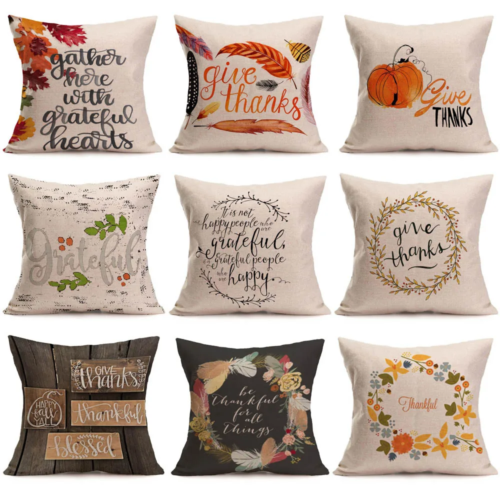 

Ouneed New Hot Sale Pillowcase Happy Fall Thanksgiving Day Soft Linen Pillow Case Home 45*45cm Cushion Case