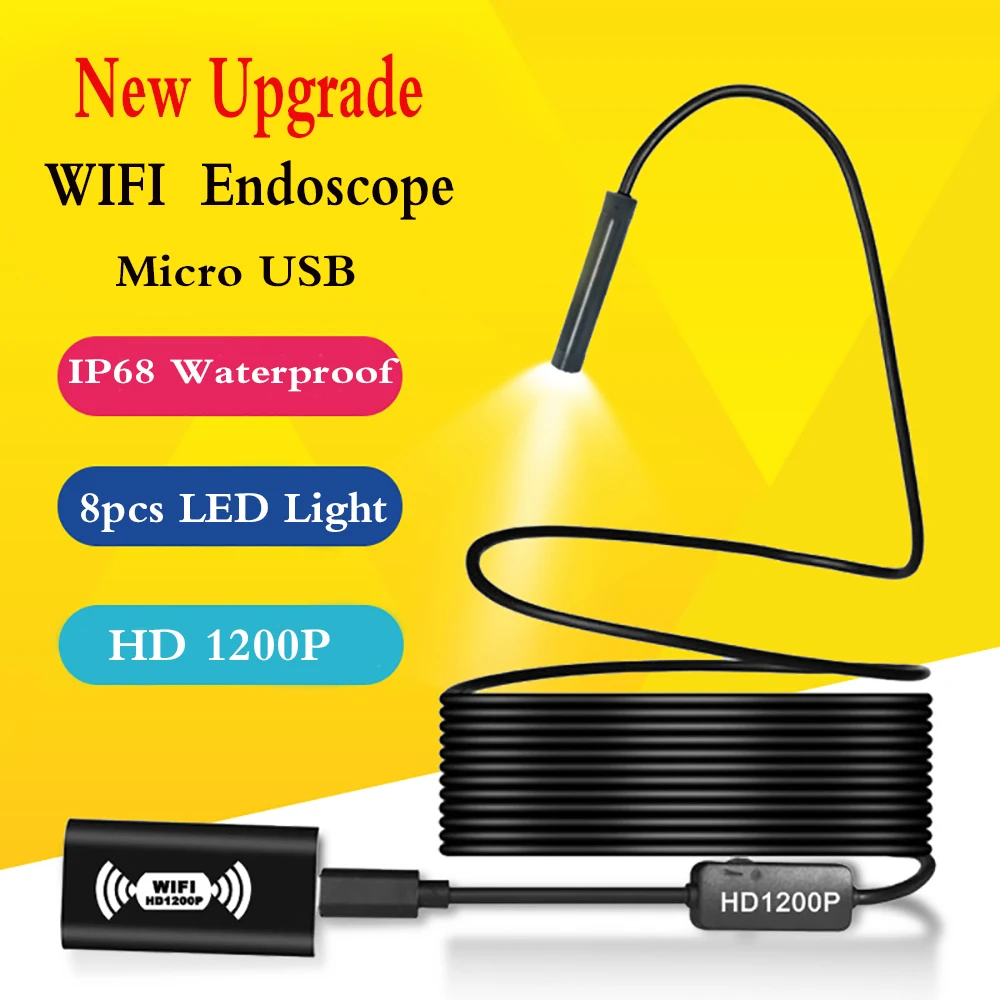 New 8MM Wifi Micro Endoscope 1200P HD Endoscope Camera Megapixels For IOS Android Waterproof Camcorder Engine Borescope Pipe