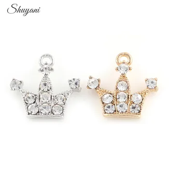 

14*15mm DIY Crown Charms Pendant Silver Gold Crystal Zinc Alloy Crown Charms Fit Bracelets & Bangles DIY Accessories Jewelry