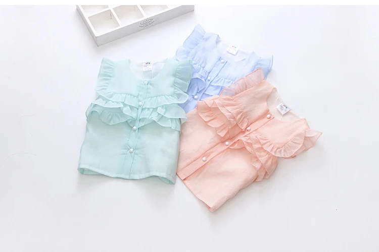 2018 Hot Summer New Design 2 3 4 6 8 9 10Years Thin Sweet Cute Solid Color Short Fly Sleeve Blouse Baby Kids Girls Chiffon Shirt (14)