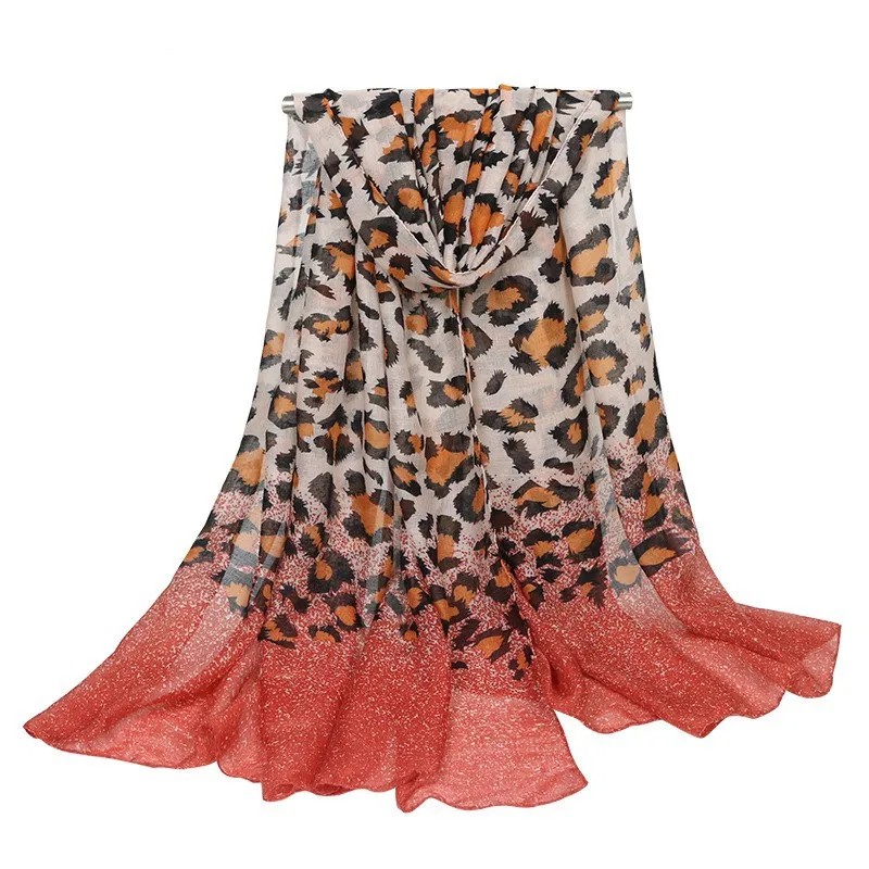 

Women Silk Scarf Leopard Print Fashion Thin Cotton Linen Soft Long Neckerchief Sexy Style Designer Beach Shawls And Wraps