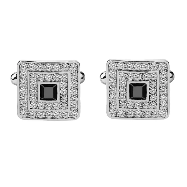 Cufflinks For Men Women Novelty Classic Crystal Rhinestone Cufflink for Men Shirt Wedding Gifts Bling CZ Cuff Links Jewelry silver