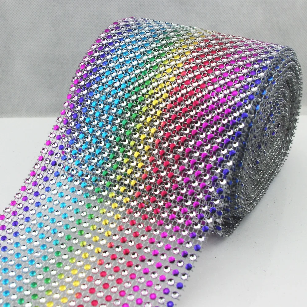 

24 rows Rhinestone Mesh Ribbon Rainbow Diamante Wedding Table Runners Sparkle Wrap
