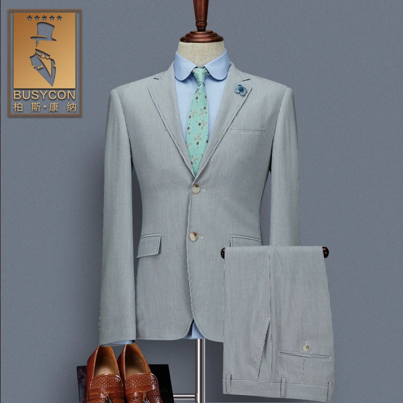 

white blue wedding striped line suit men with pants 2018 ternos masculino slim fit 3 pieces suits