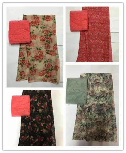 

5+2yards Digital printed pure silk chiffon fabric soft transparent tulle fabric thin beach dress pure silk fabric FWD01