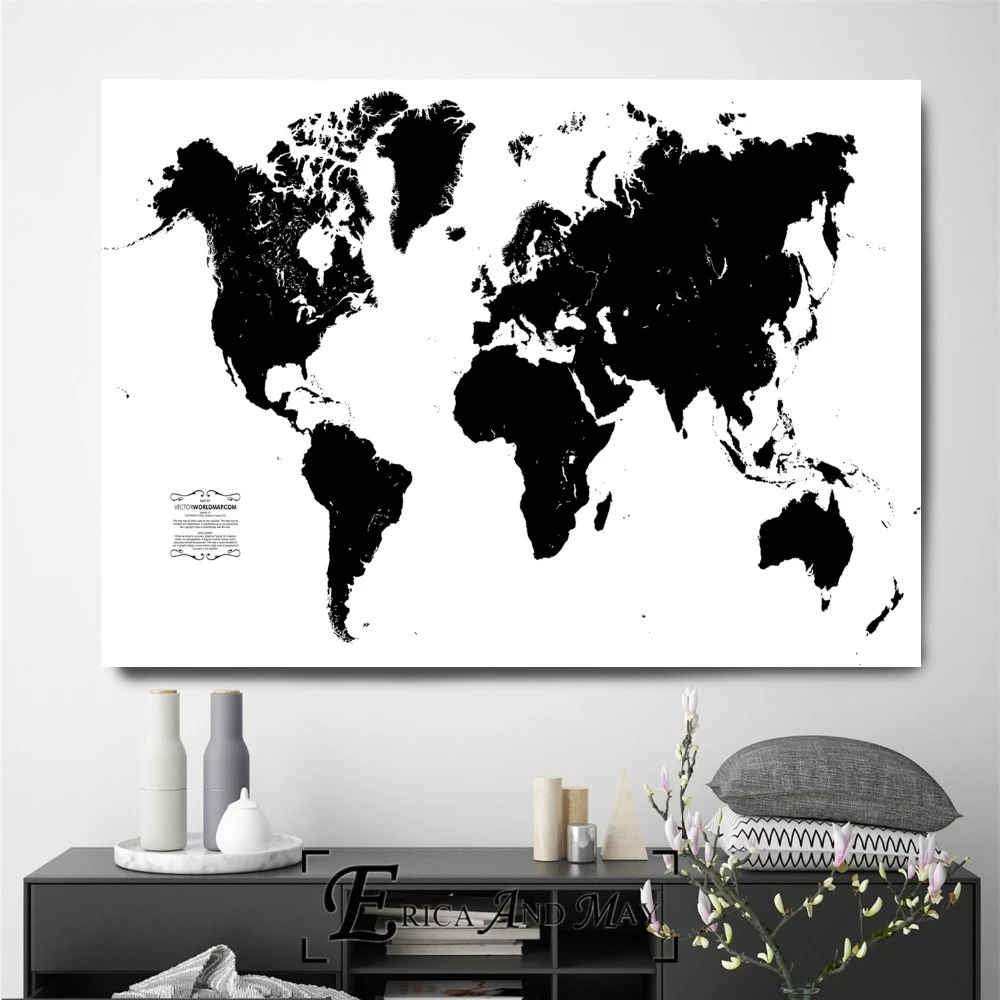 Black And White World Map Framed World Map Black And White Artwork Canvas Prints Modern Painting Posters  Wall Art Pictures For Living Room Decoration No Frame|Painting &  Calligraphy| - Aliexpress
