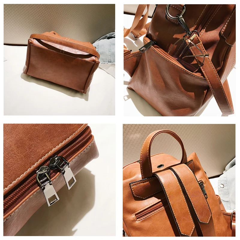 Fashion Women Rivet Backpack Pu Leather Female Backpacks School Backpack For Teenage Girls Female single shoulder bags Mochila (1)