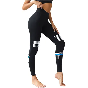 

Fashion Womens Mid Waist Yoga Pants Striped Sexy Printing Running Sport Leggings sportswear woman seamless leggings#25