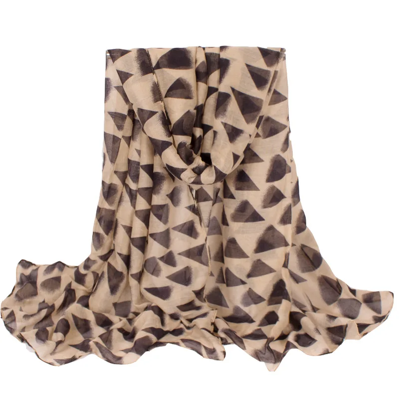 

2019 Lightweight Cute Khaki Women's Scarf Print Beige With Black Triangle Designer Brand Famous Polyester Cape Shawls 180*80 cm