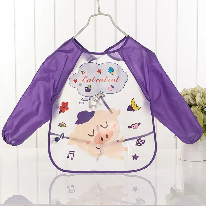 Платье для маленьких детские нагрудники для отрыжек детей мультипликационный рисунок едят кормления ткани водонепроницаемый, с длинными рукавами для новорожденных, нагрудник для новорожденных фартук - Цвет: Purple