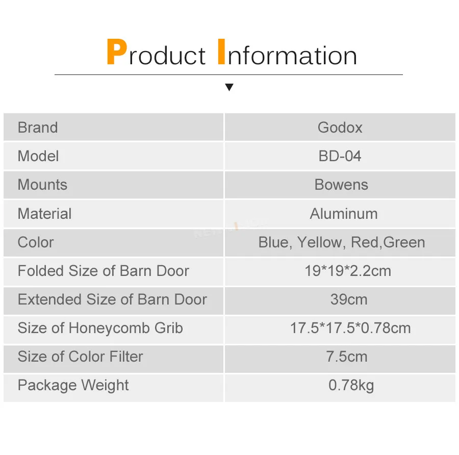 Godox BD-04 дверь сарая+ 4 цветной фильтр+ сотовая сетка для стандартного отражателя