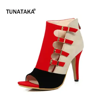 

Faux Suede Thin High Heel Peep Toe Woman Pumps Fashion Buckle Dress High Heel Shoes Woman Black Red Blue