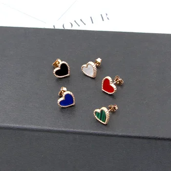 

Bilincolor fashion stainless steel rose gold white shell heart cute tiny mini earrings for women
