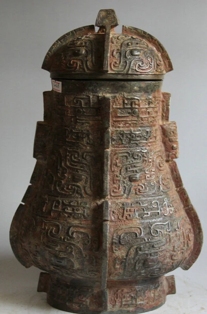 

JP S61 14" Old Chinese Dynasty Bronze Folk foodstuff water vessel kettle Pot Jar Crock