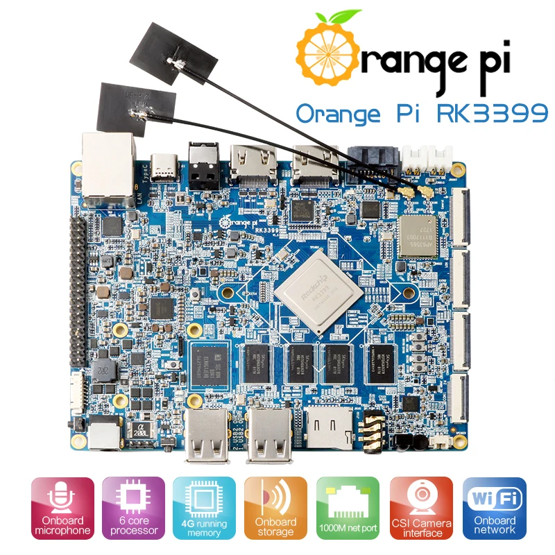 Оранжевый Pi RK3399 Set1: OPI RK3399+ 12V2A AC к DC US источник питания, 4 Гб DDR3+ 16 Гб EMMC двухъядерный Cortex-A72, Поддержка Android 6,0