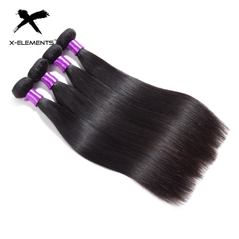 X-Elements Straight Hair Bundles Natural Color Human Hair Extensions Peruvian Hair 8-26 Inches Weave Non Remy Hair 1/3/4 Bundles