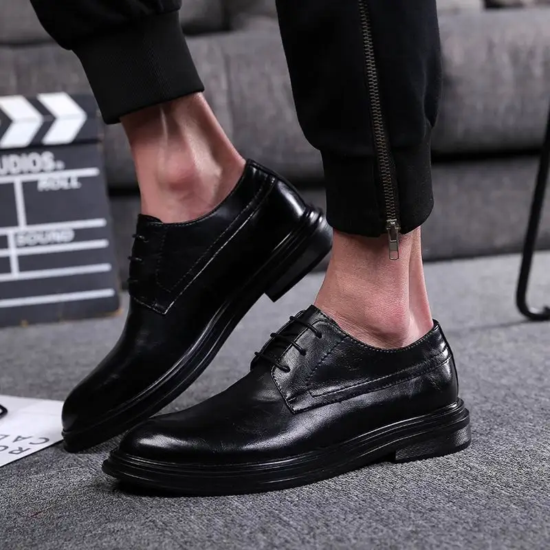 Robe Homme De Noir Laçage Errfc Plate Mode Pointu forme Bureau Loisirs Épais Bas Up Chaussures Richelieu Bout Hommes Britanniques nPXOk80w