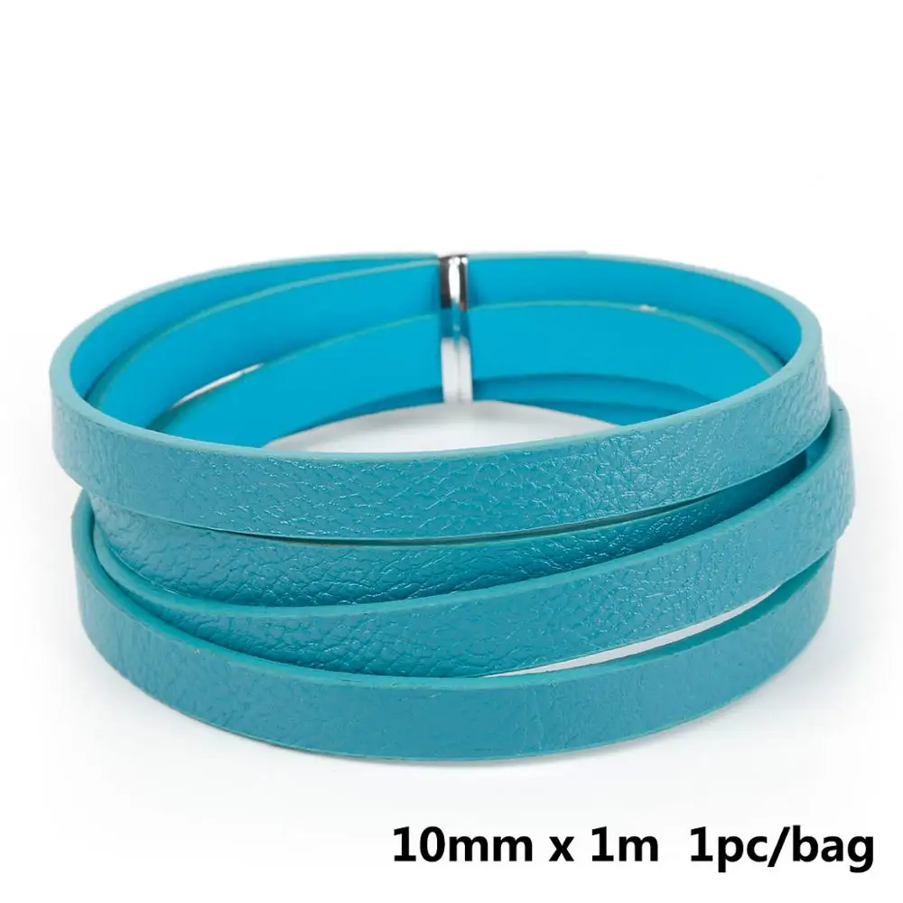 10 мм плоский PU кожаный шнур ручной работы Diy ювелирных изделий аксессуары, модные украшения делая материалы для браслетов - Цвет: Peacock Blue