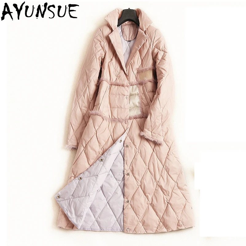 

AYUNSUE Women's Winter 90% Duck Down Jacket 2019 European Fashion Ultra Light Down Jacket Lady Elegant Long Parka Mujer LX2443