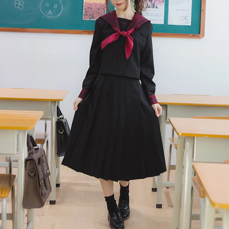 Pleated Skirts Preppy Style Uniforms lovely Japanese School Girl Long