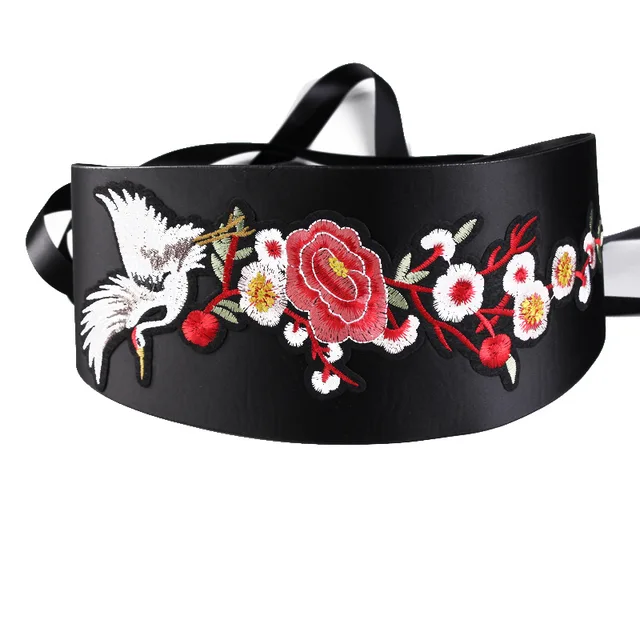 Chinese Embroidery Fabric Waist Belt Women Vintage Flower Embroider