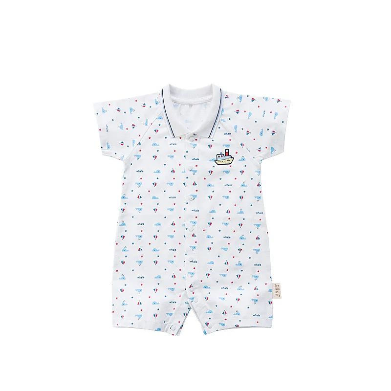 Baby Boy Summer Cotton Polo Collar Rompers Infant Boy Short Sleeve Jumpsuit Newborn Baby Casual 