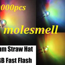10000 шт 5 мм соломенная шляпа 2pin RGB 7 цветов быстрая вспышка светодиодный 5 ММ strawhat большой/широкий угол rgb светодиодный 5 мм водный яркий светодиодный Быстрая