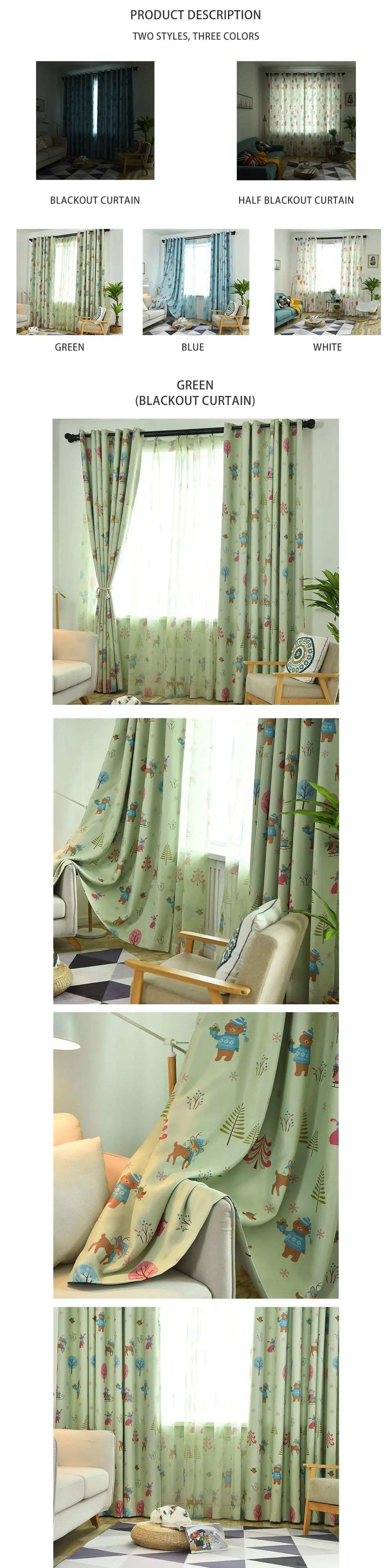 LOZUJOJU High Shading Curtains Cartoon Deer Christmas Drops All Match Tulle for Kids Living Room Windows Thread Fabric Tree (1)