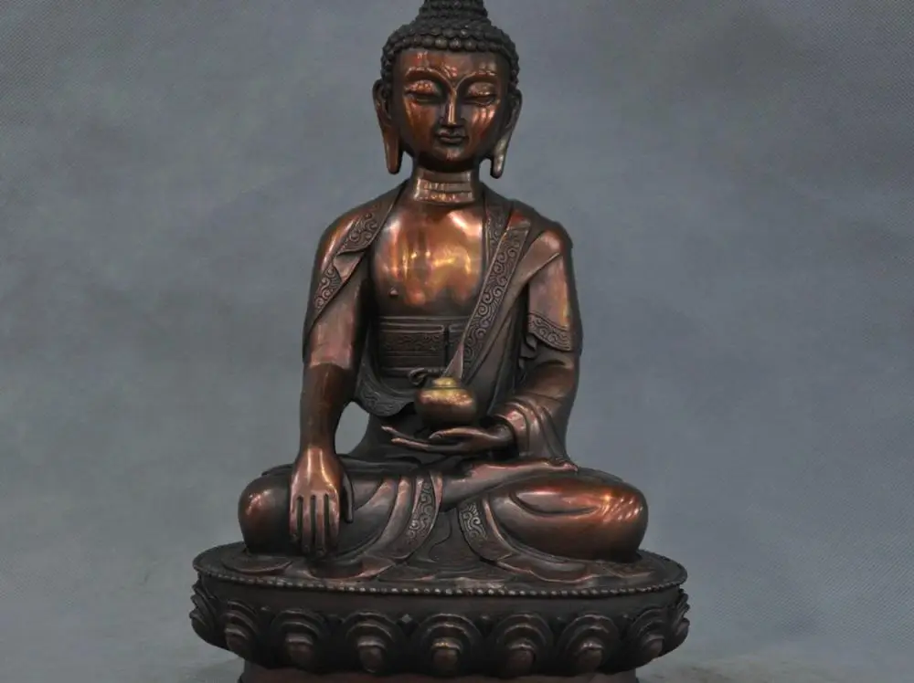 

12'' China Tibet Pure Bronze Shakyamuni Buddha Hold Bowl Amitabha Statue