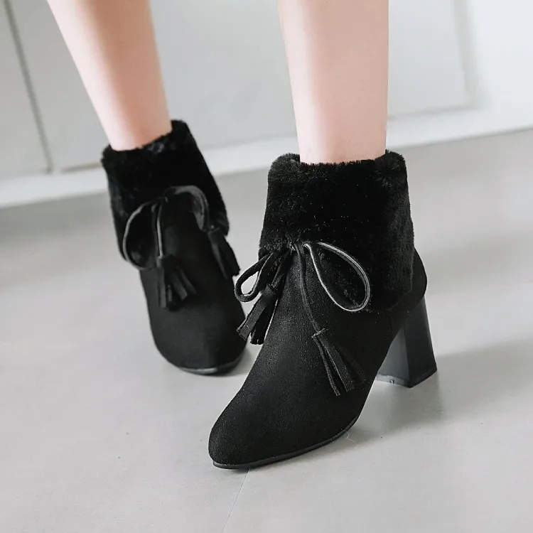 

Big Size 11 12 13 14 15 16 17 Ladies thick high heel super soft comfortable fashion warm fur boots ankle side zipper