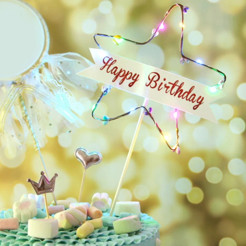 Украшение торта открытка с днем рождения предметы для вечеринки креативный торт вставки цветные огни 1 шт. бумага красивая звезда лампа