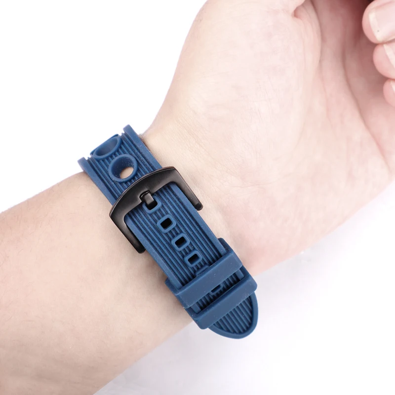 22 мм резиновый ремешок для часов для мужчин мягкий Дайвинг черный синий спортивные часы браслет металлическая пряжка аксессуары для часов