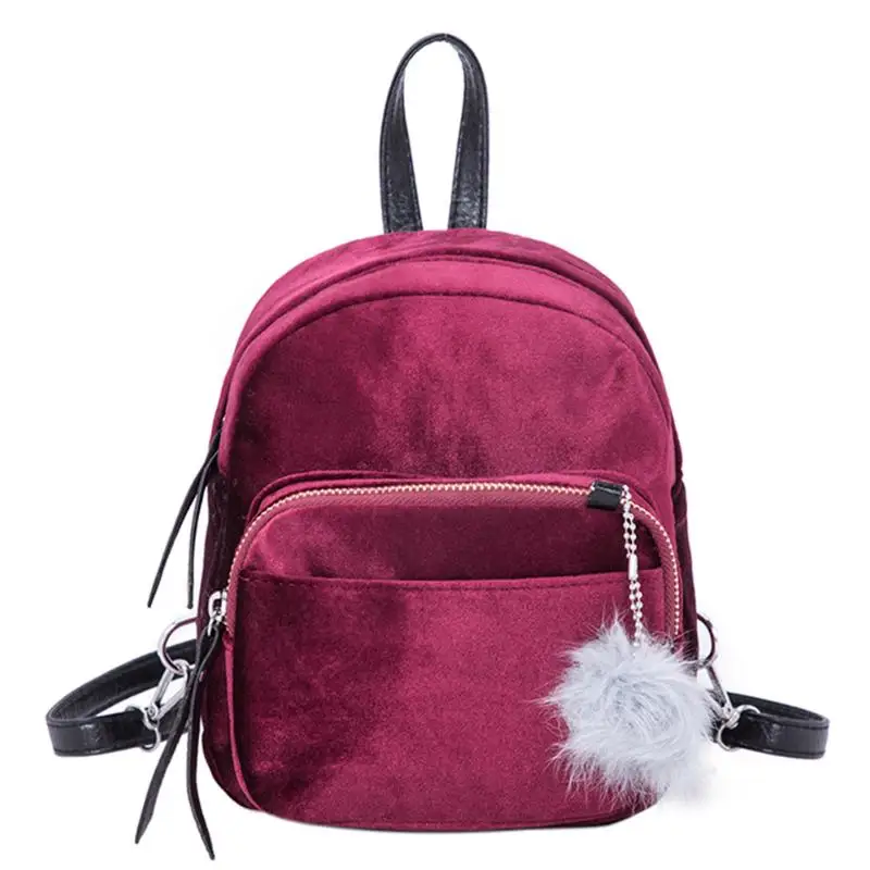 Женский бархатный рюкзак, повседневные однотонные сумки на плечо, женские мягкие бархатные рюкзаки для девочек на молнии, дорожные простые школьные сумки - Цвет: Бургундия