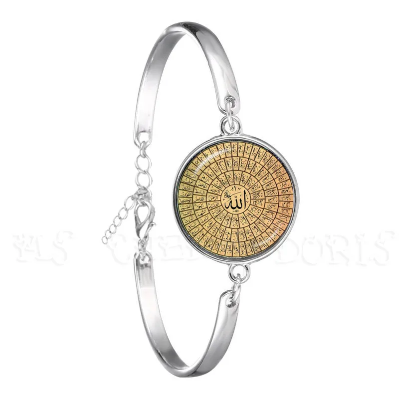 Аравия исламский Тотем мусульманский Аллах браслет цепочка для мужчин женщин 16 мм стеклянный кабошонный купол Шарм религиозные украшения подарок - Окраска металла: 5