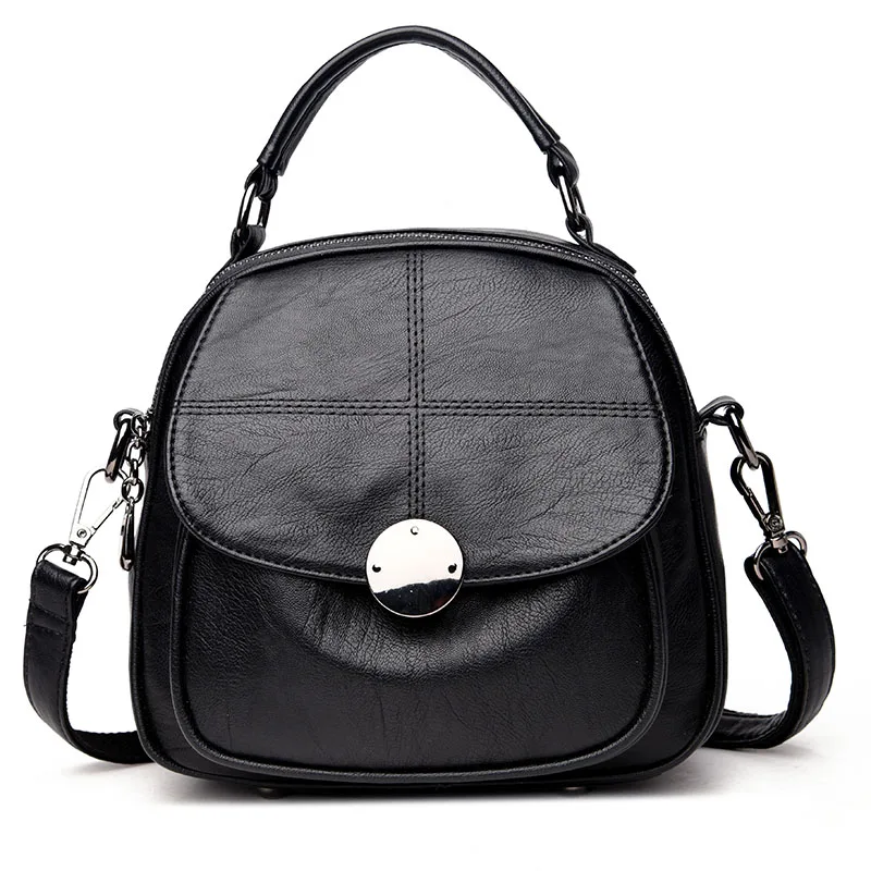 Модный полиуретановый рюкзак для женщин, школьный рюкзак для девочек-подростков, школьные сумки, Повседневная дорожная сумка через плечо, рюкзаки Mochila - Цвет: Черный