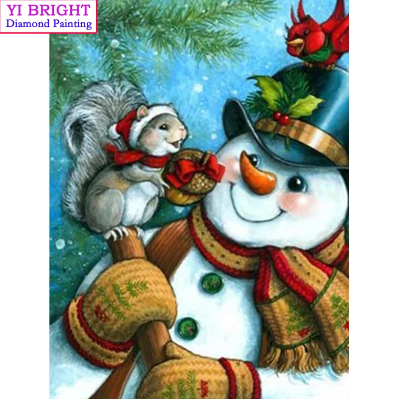 

DIY Diamond Painting Cross Stitch Snowman Squirrel Full Round Diamond Embroidery Painting Needlework Rhinestone Mosaic Crafts