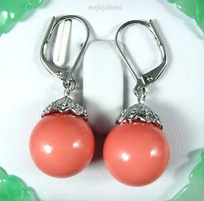 

Hot sale Free Shipping>>>>Pink Coral Beads White stone Flower Hook Earrings
