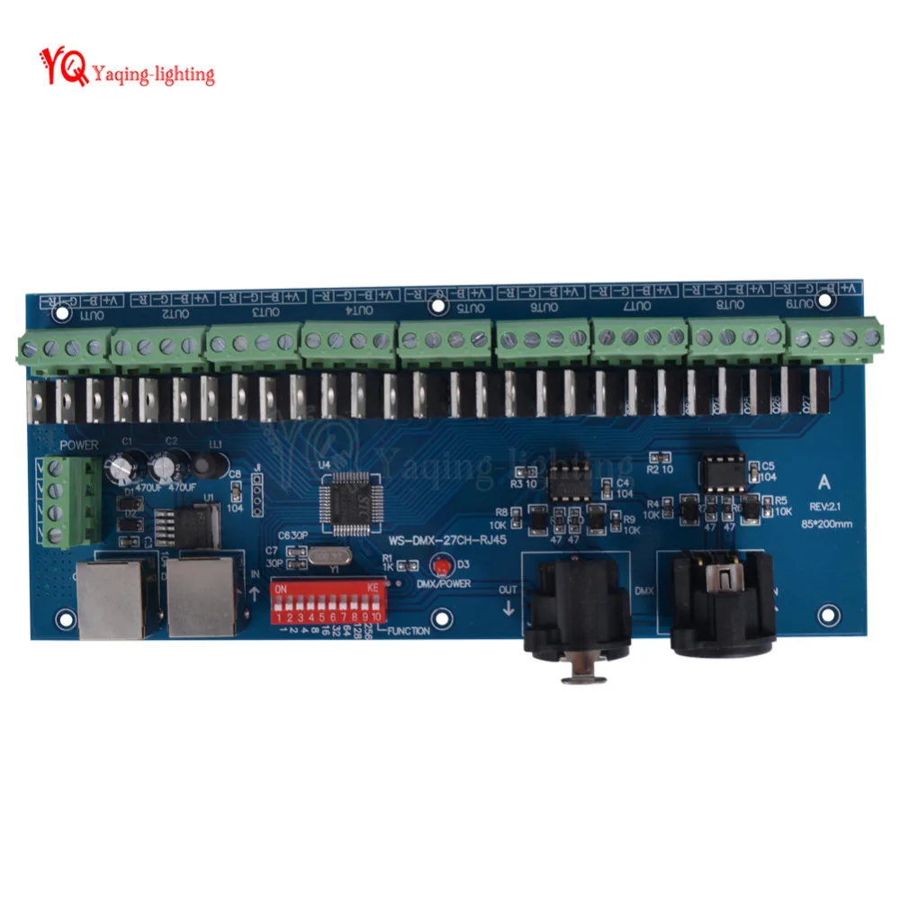 27CH легко DMX512 декодер, 27 канальный dmx-контроллер, светодиодный привод, есть(XLR Сделано в Китае и RJ45), 9 группы RGB Выход, светодиодная лента