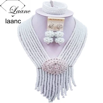 

Laanc Fashion Nigerian Wedding African Beads White Jewelry Set for Women Brides Bridesmaids 8RSK001